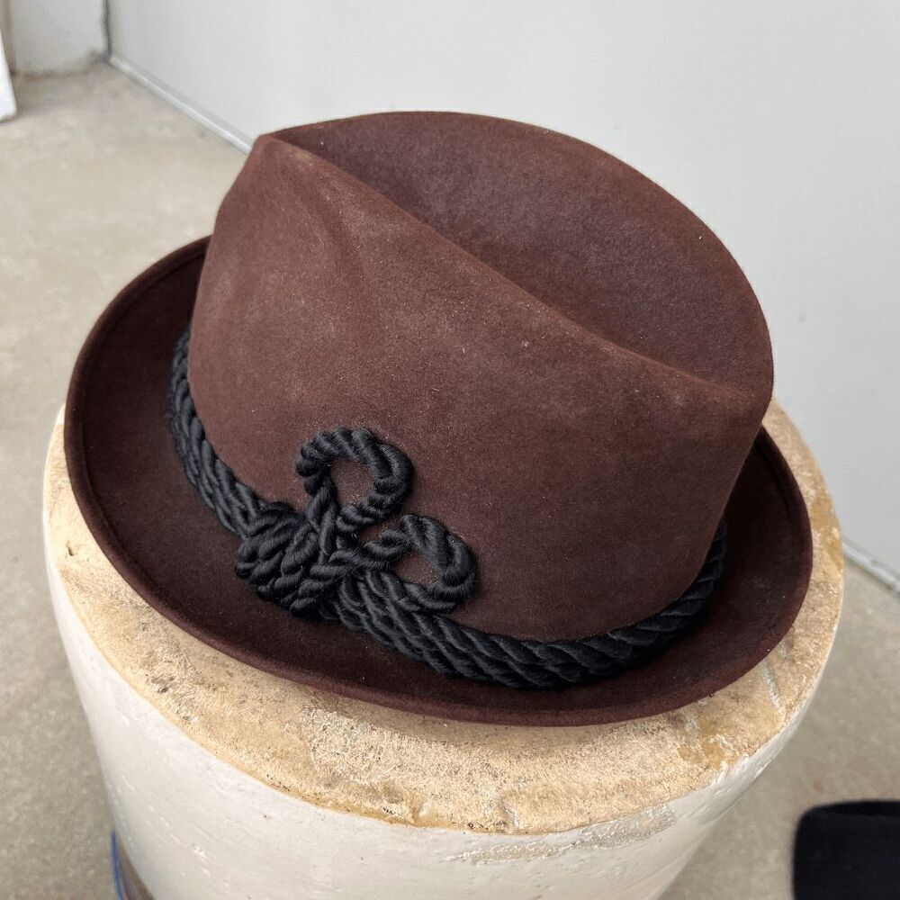 Vintage Charterhouse Beaver Blend Brown Fedora Hat w/ Black Cord, Satin Lined